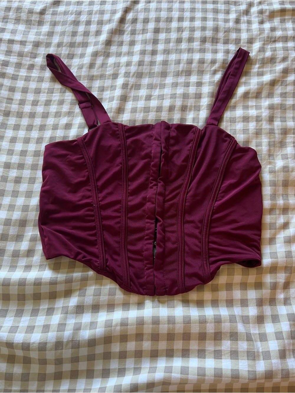 Women's Burgundy Corset-Style Crop Top
